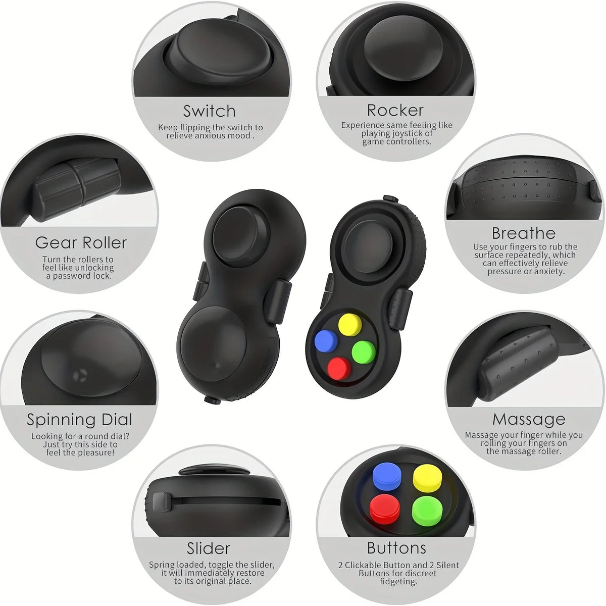 Fidget Pad with 8 Fidget Functions, Fidget Controller Stress Reducer,