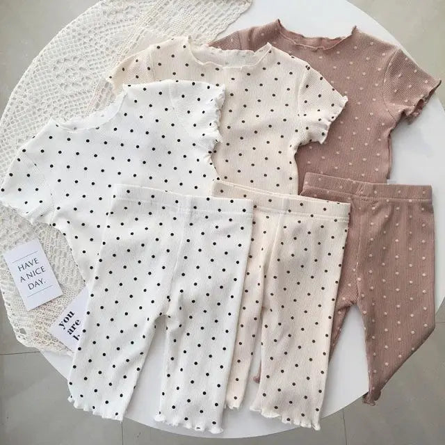 Korean Home Clothes Baby Girls Summer Pajamas Suits Two-piece Flora