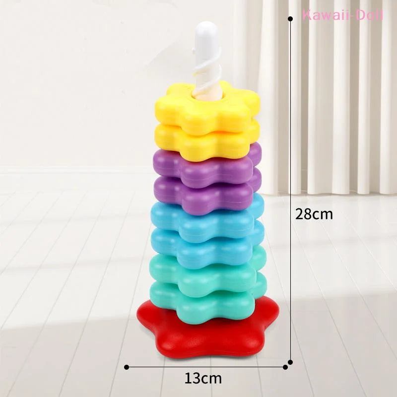 Baby Spinning Stacking Puzzle Toy Montessori Rotating Rainbow Tower