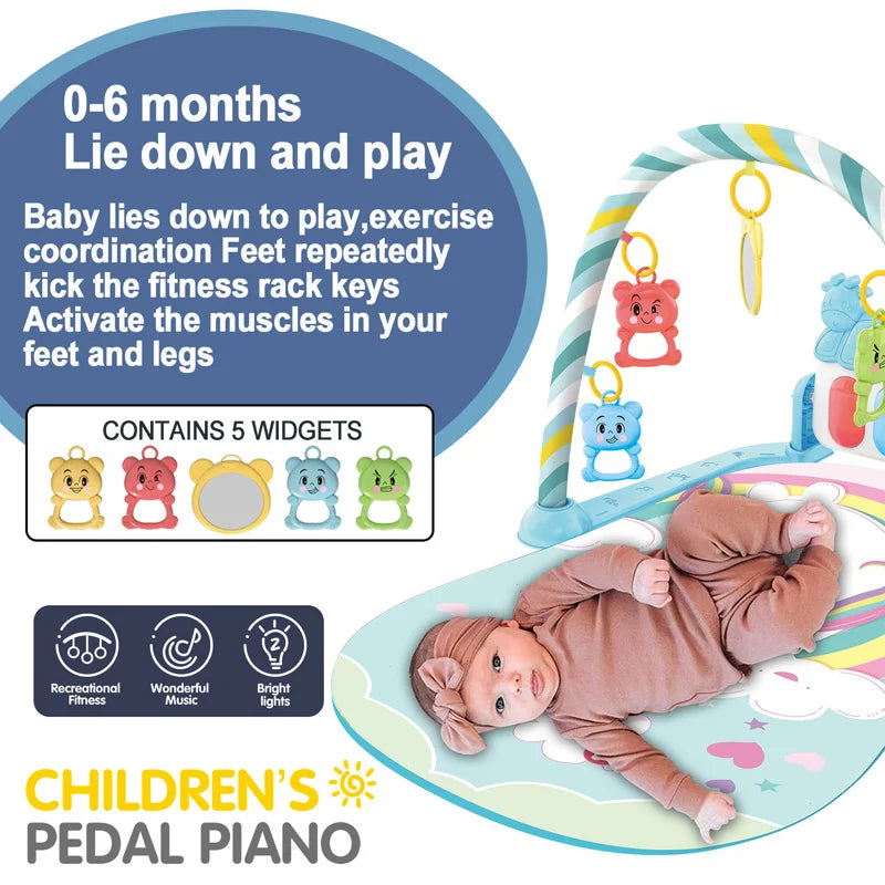 Baby Fitness Stand Music Play Gym Activity Toy Newborn Piano Crawling