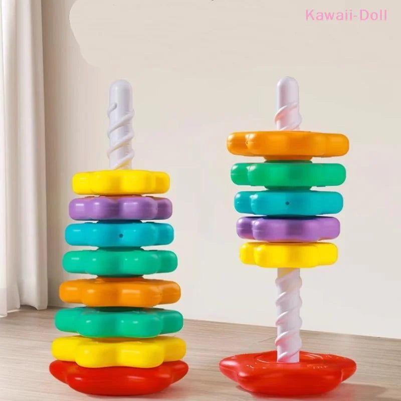 Baby Spinning Stacking Puzzle Toy Montessori Rotating Rainbow Tower