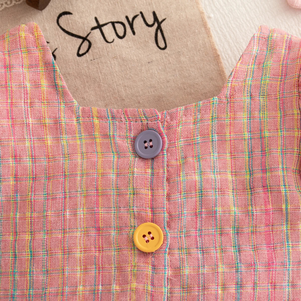 Girls Casual Clothes Outing Summer Baby Girl Colorful Plaid Cotton Set
