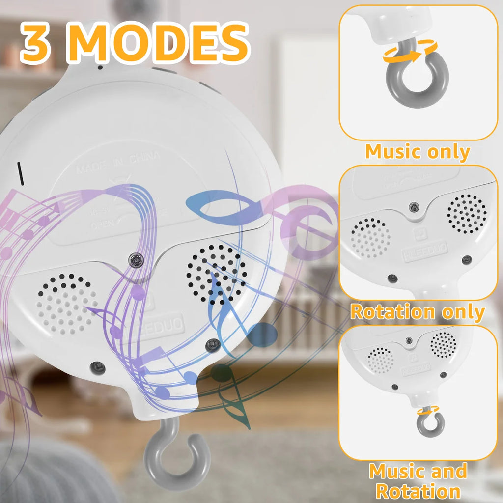 Baby Rotating Music Box ABS Baby Crib Hanging Rattle Bed Bell 3 Modes