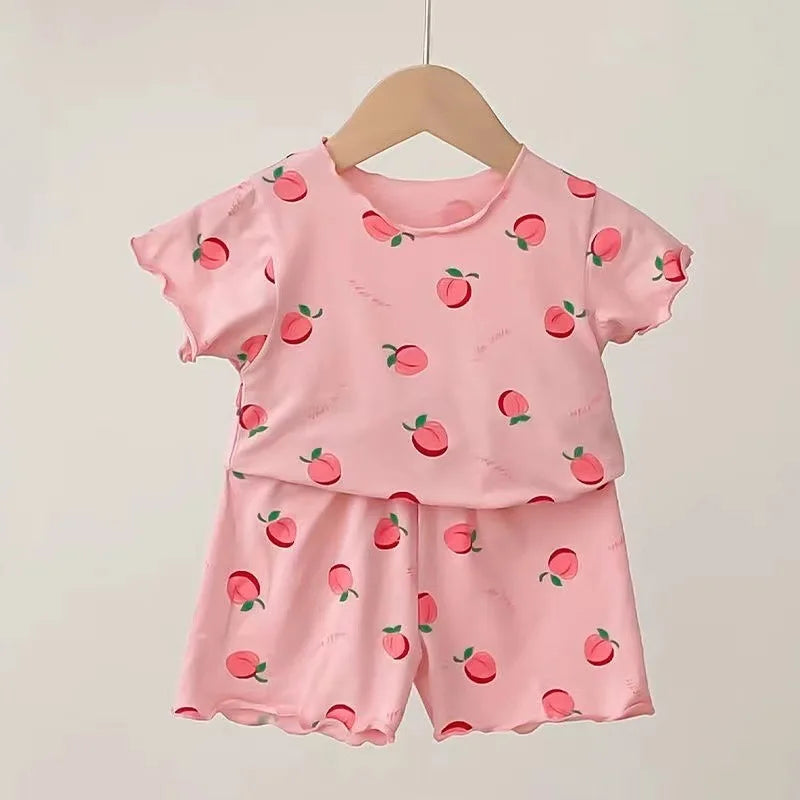 Baby Girl Strawberry Pajamas Set Summer Short Sleeve Thin Two Piece