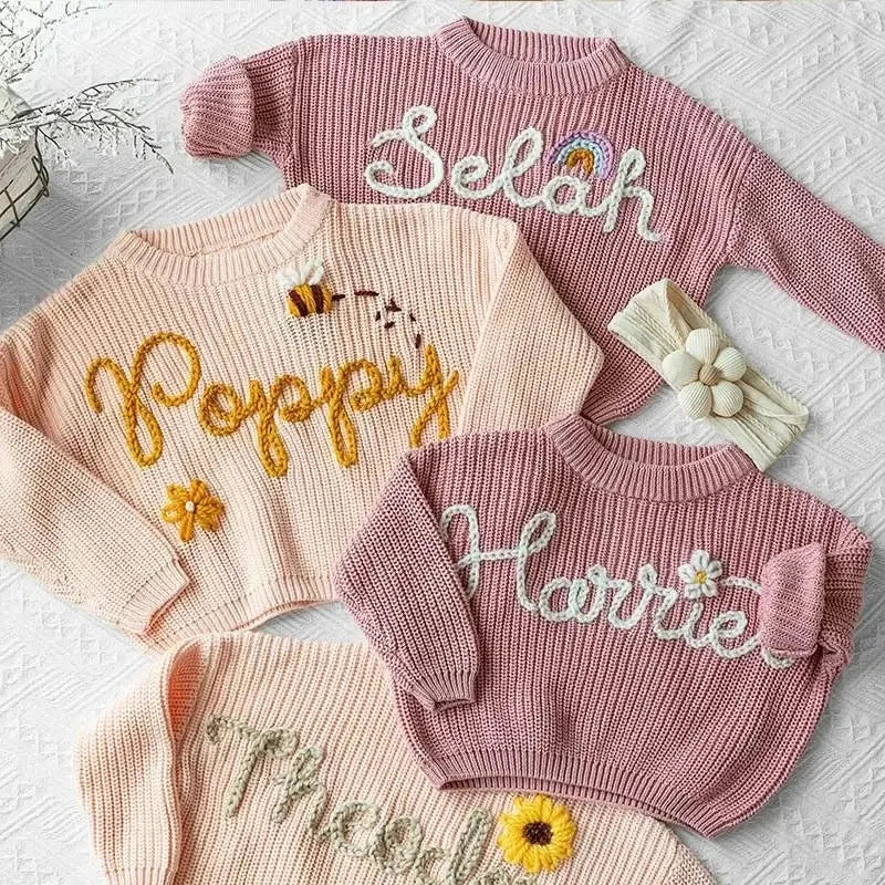 Custom Name Kids Clothes Girls Boys Personalized Baby Sweaters Handmade