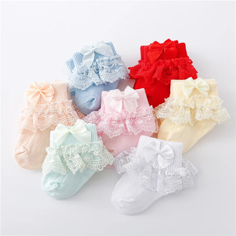 Lawadka Newborn Baby Socks Cotton Lace Infant Girls Sock Princess Bow