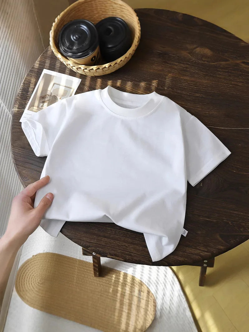 Summer Casual Children Tee 100% Cotton Solid Color Girls Short Sleeve