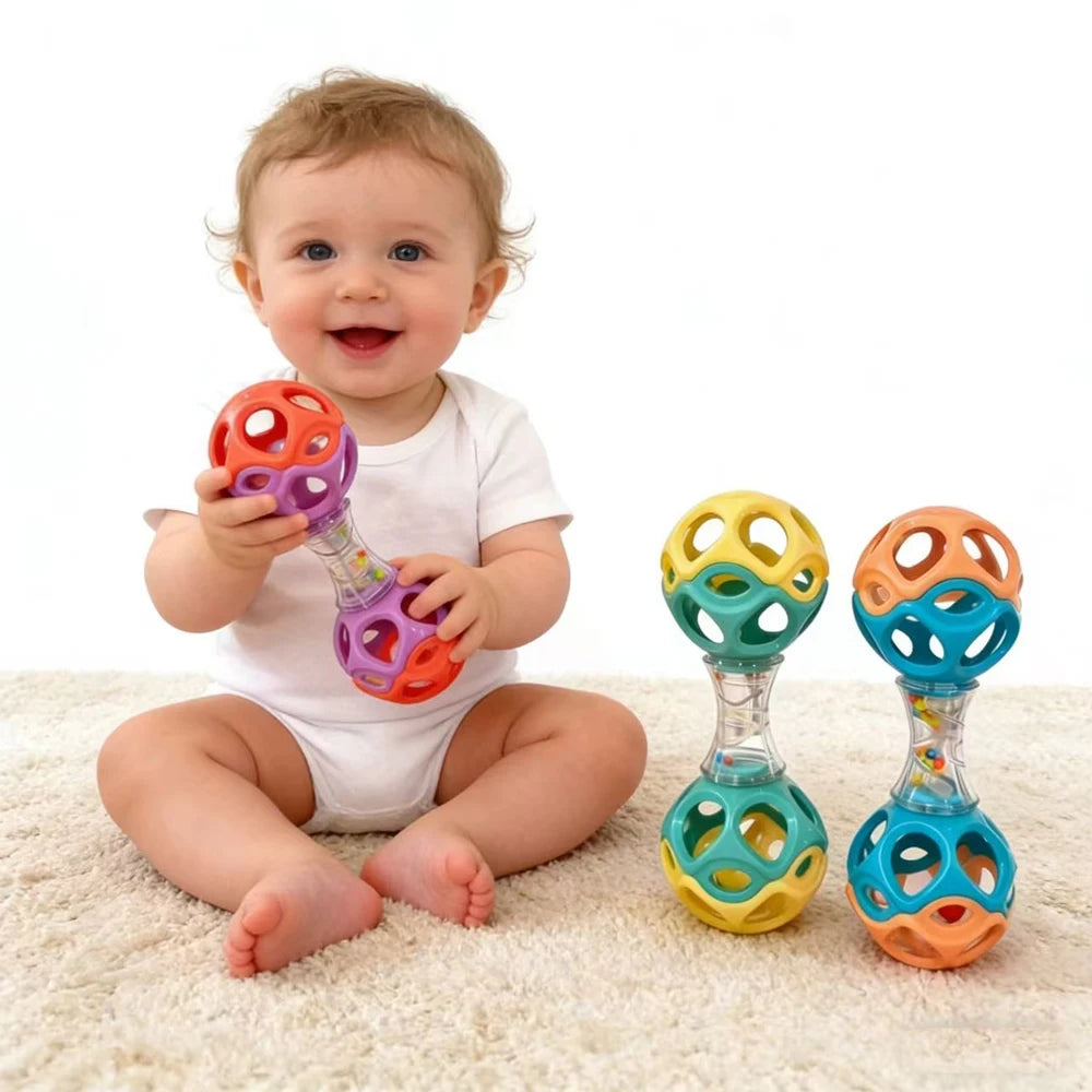 Baby Teething & Grasping Toy Soft Rubber Rattle Ball for Sensory
