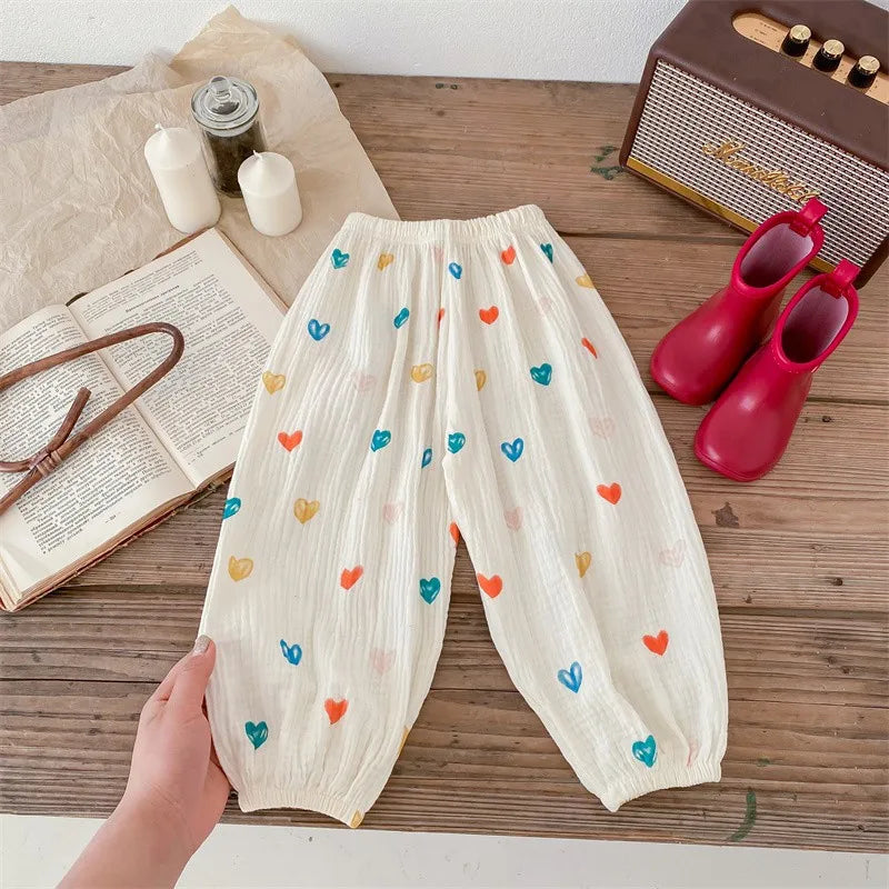 Spring Summer Mosquito Proof Pants Girls Full Printing Versatile Pants