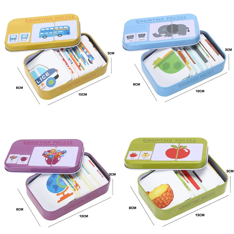 Baby Kids Cognition Puzzles Toy Toddler Iron Box Cards Matching Game