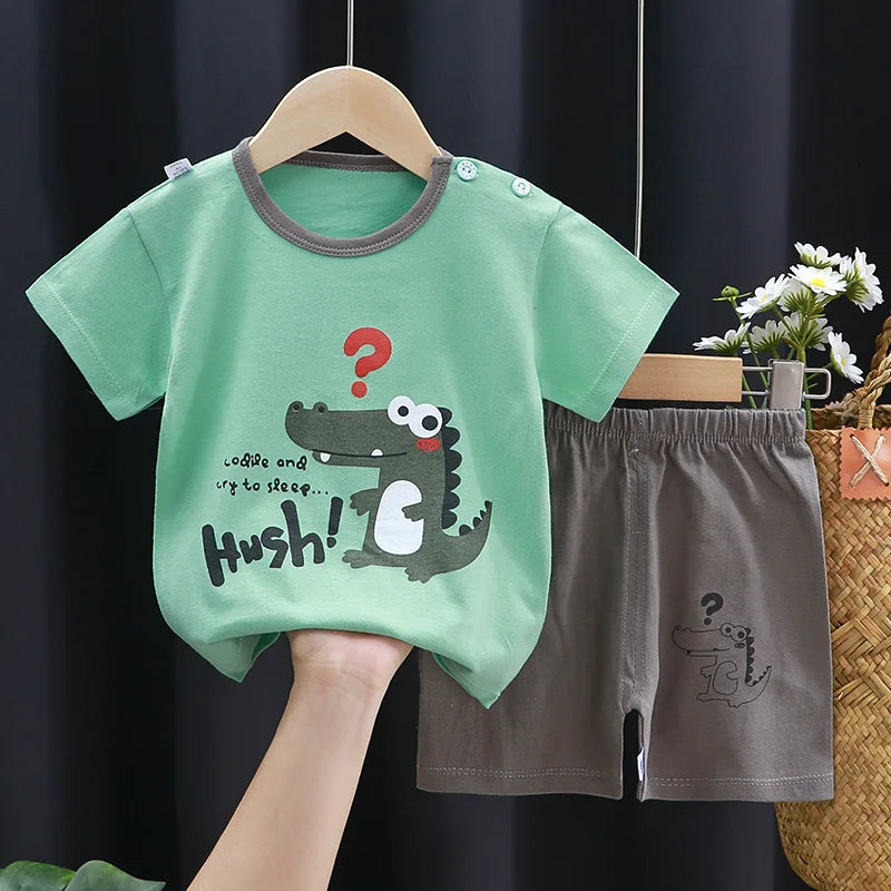 Cartoon Printed Clothing Pure Cotton Home Clothes Suits Toddler Fashion