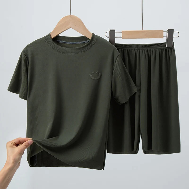 Children's Summer Thin Short-sleeved Shorts Ice Silk Suit Boys and
