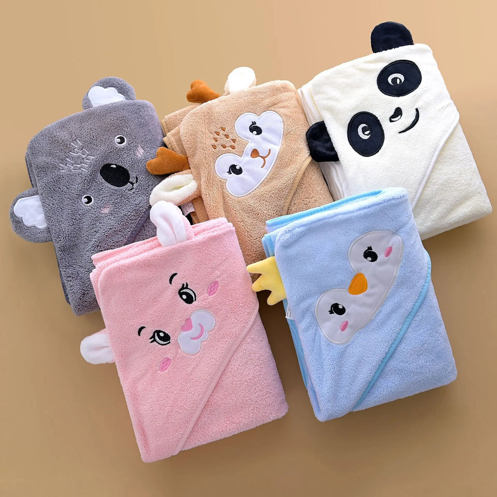 Cartoon Baby Bath Towel Infant Soft Bathrobe Hooded Swaddle Towel