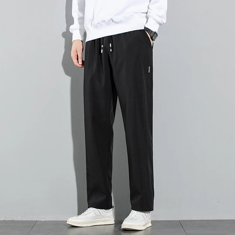 Men's Ice Silk Straight-Leg Pants - Black & Gray