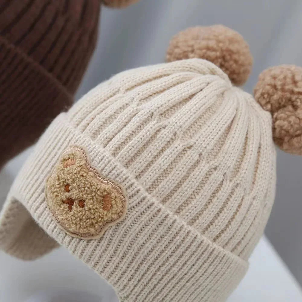 Baby wool hat cute bear ear protection hat children winter thickened