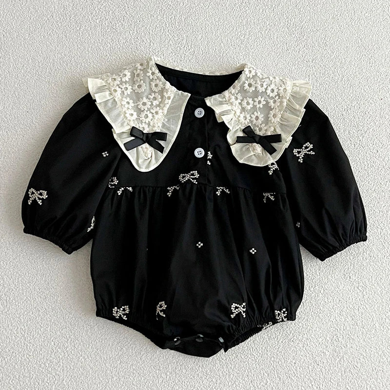 Kids Baby Girls Long Sleeve Sweet Embroider Sisters Rompers Spring