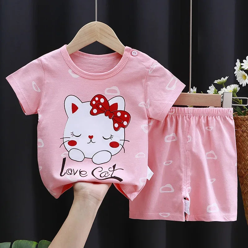 Cartoon Printed Clothing Pure Cotton Home Clothes Suits Toddler Fashion