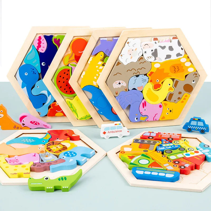 Baby Toy Wooden jigsaw Puzzle Creative 3D Puzzle 's Intelligence