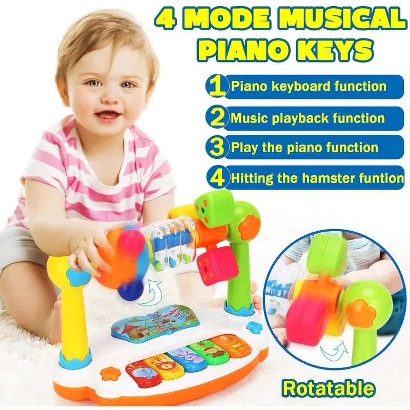 Baby Piano Toy Kids Rotating Music Keyboard Light Sound Musical Toy