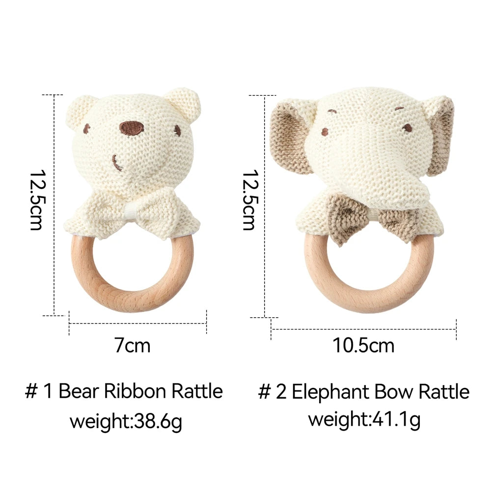 Baby Rattle Toy Bear Crochet Animal Toy Cartoon Wooden Teether Baby