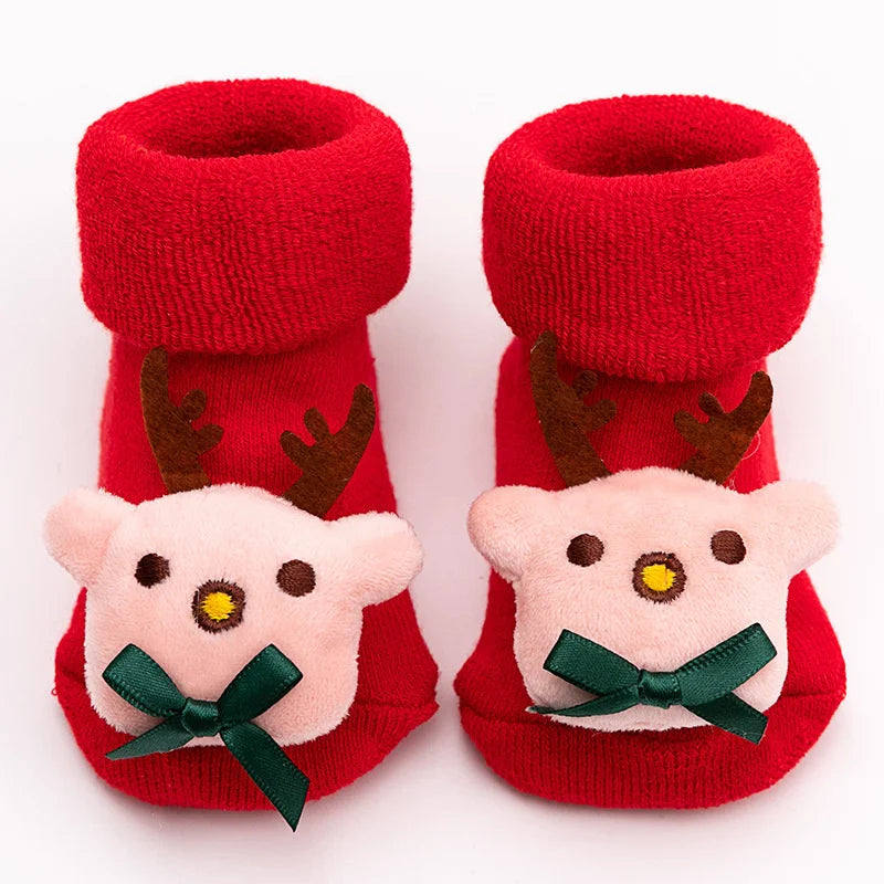 Baby Boys Girls Christmas Red Socks Spring Autumn Winter Anti Slip