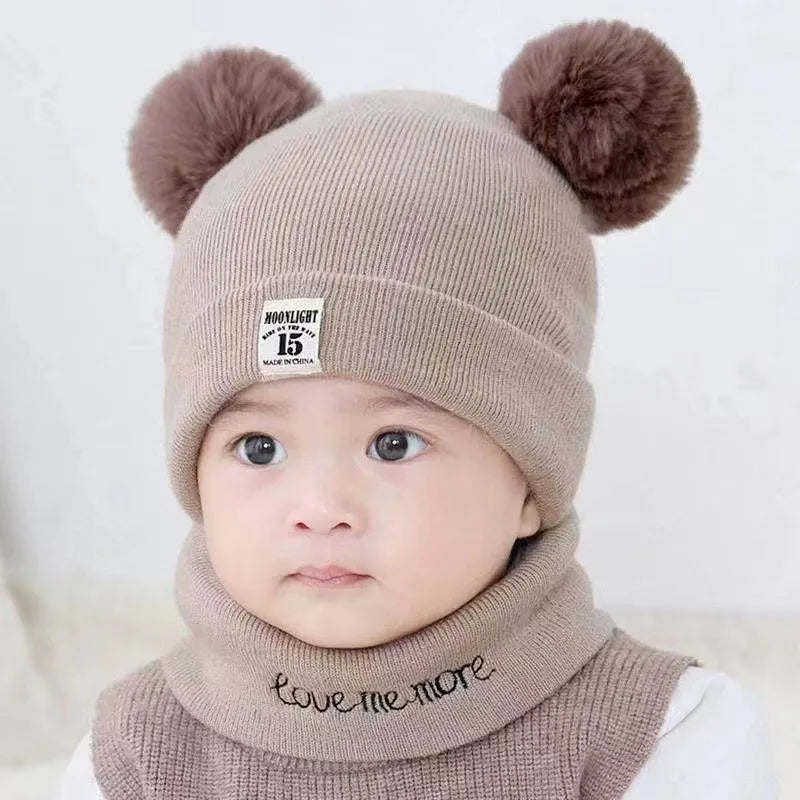 Autumn Winter Baby Warm Knitted Hats With Pom Kids Knit Beanie Hat