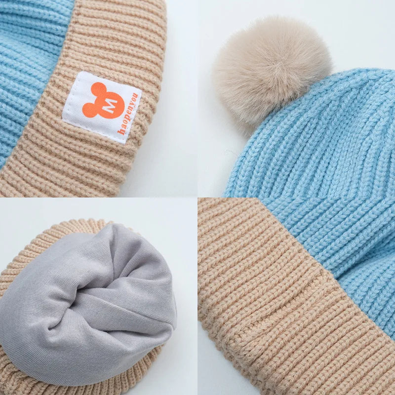 Baby Hat Scarf Set Bear Warm Knitted Children Winter Hat Cap Bonnet