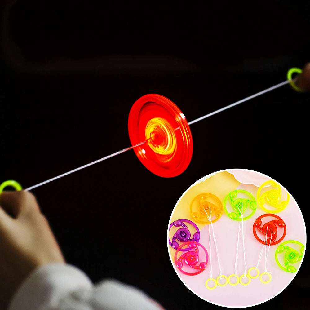 6 Pcs Fun Hand Pulled LED Light Up Flywheel Toy Children's Day Party