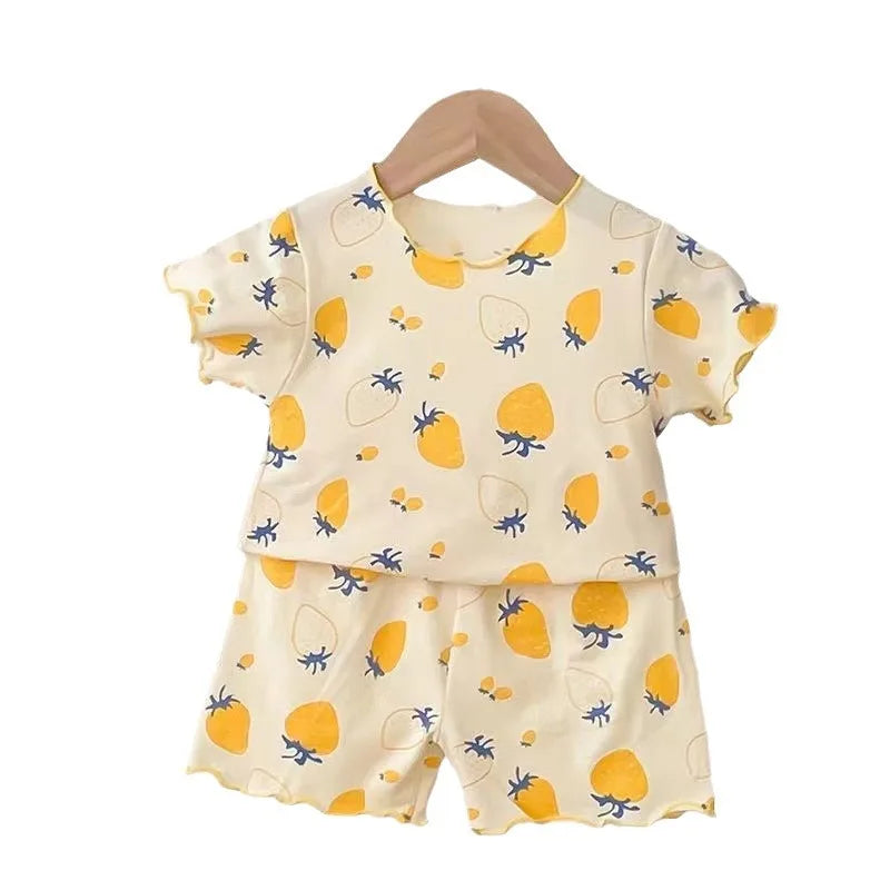 Baby Girl Strawberry Pajamas Set Summer Short Sleeve Thin Two Piece