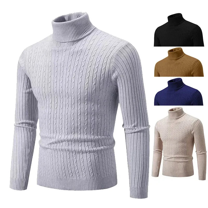2026 New Men's High Neck Sweater Solid Color Pullover Knitted Warm Casual Turtleneck Sweatwear Woolen Mens Winter Outdoor Tops