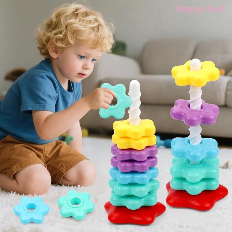 Baby Spinning Stacking Puzzle Toy Montessori Rotating Rainbow Tower