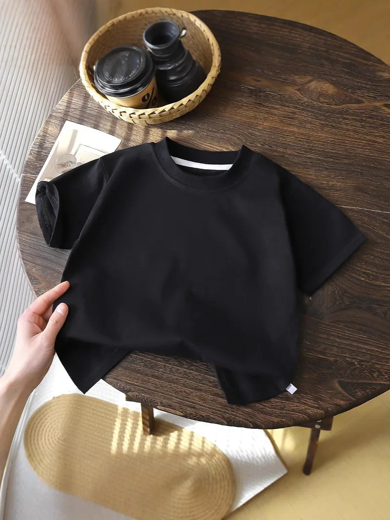 Summer Casual Children Tee 100% Cotton Solid Color Girls Short Sleeve