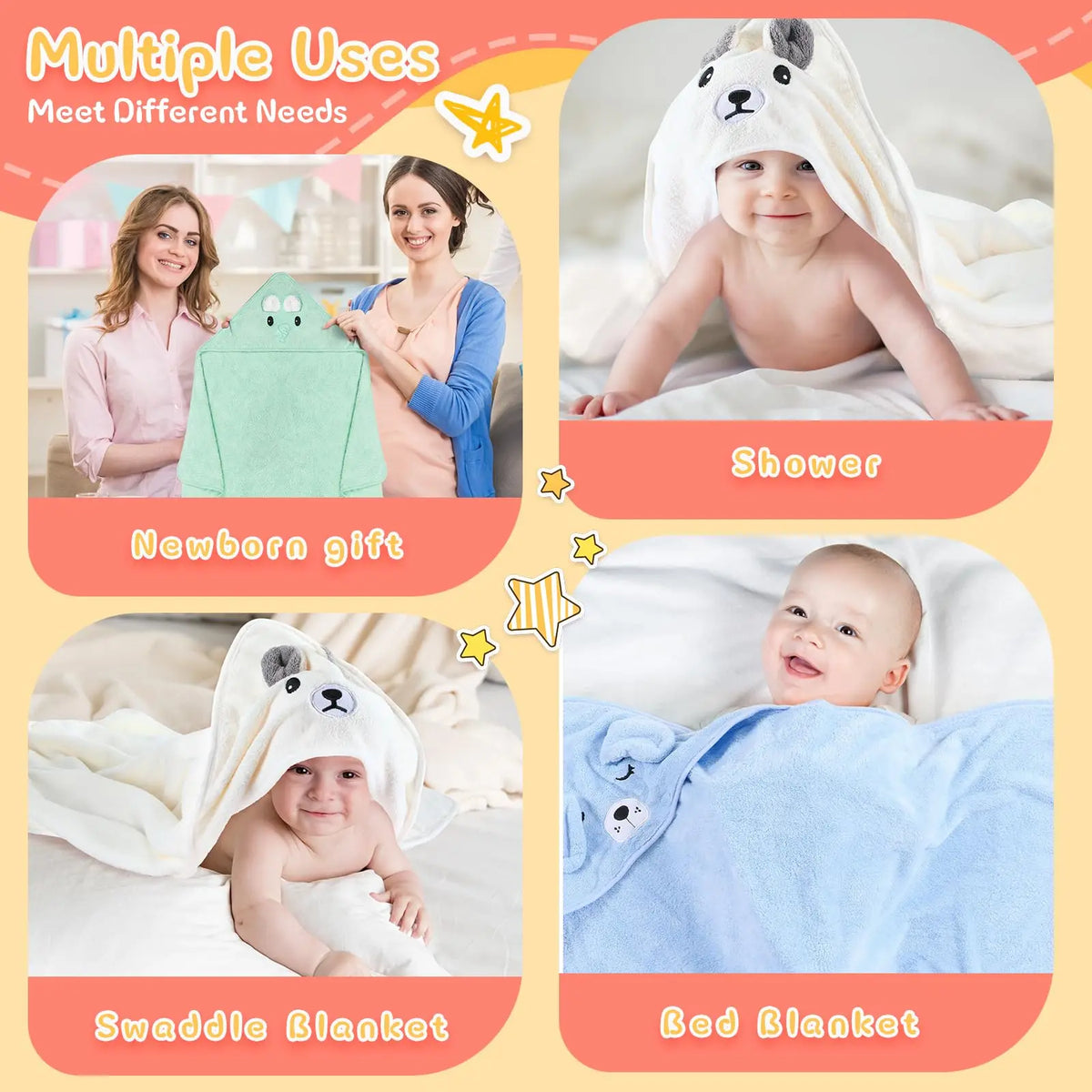 Poncho Bath Towel, Soft Newborn Bathrobe, Baby Cartoon Towel, Absorbent