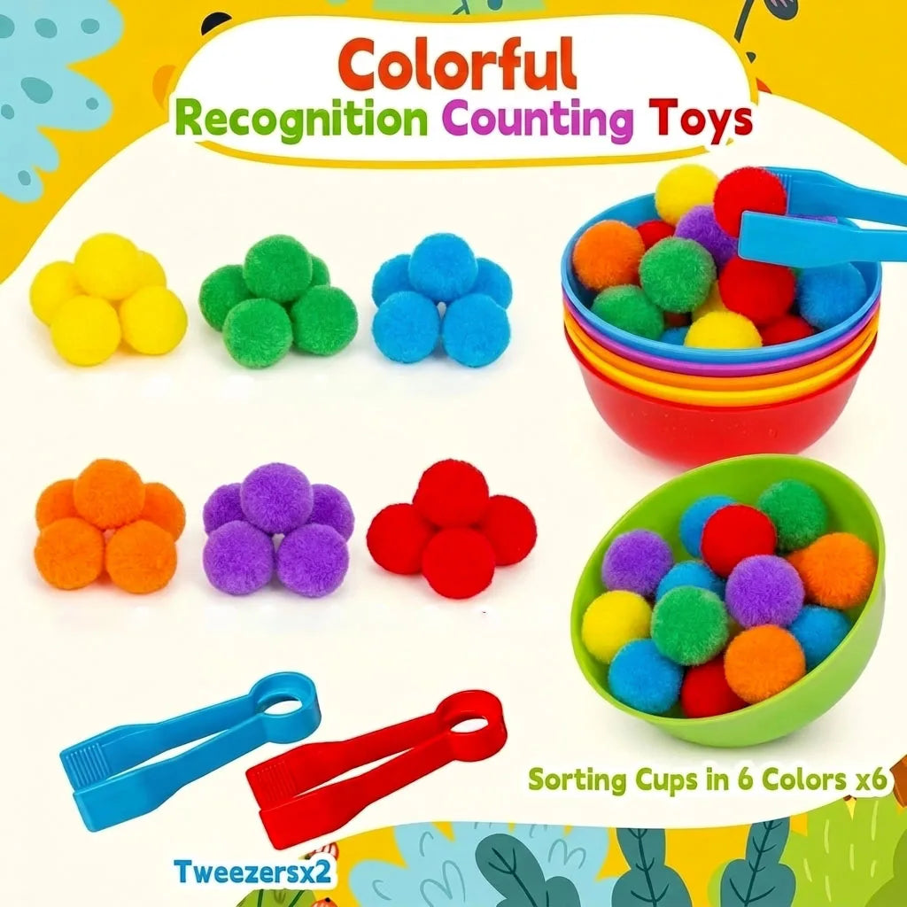 30-68PCS Kids Sorting Counting Toy Rainbow Color Classification Bowls