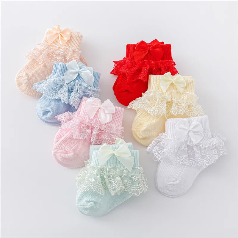 Lawadka Newborn Baby Socks Cotton Lace Infant Girls Sock Princess Bow