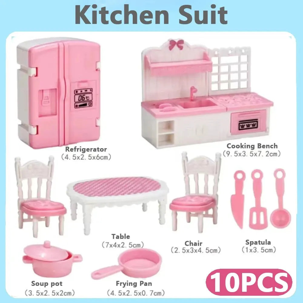 Cute Kawaii Pink 10 Items/Lot Miniature Dollhouse Furniture Accessory