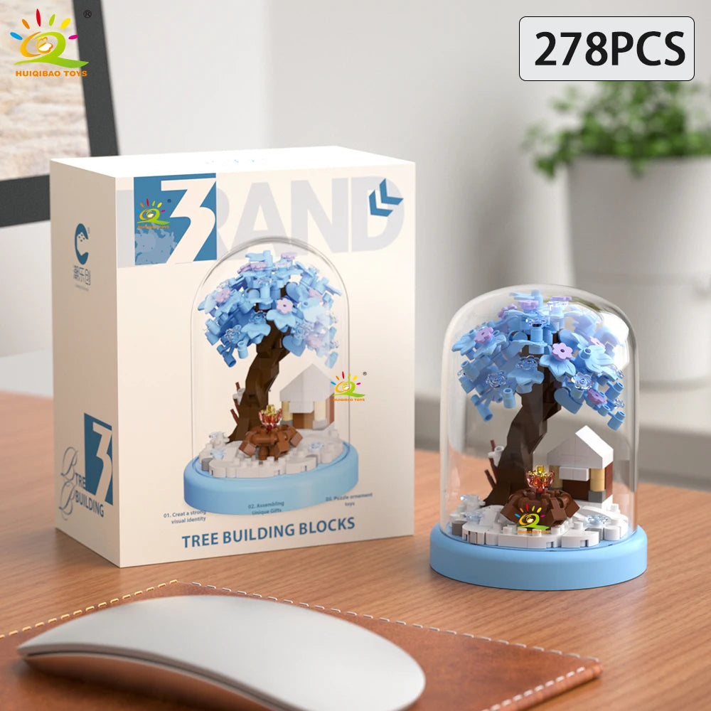 HUIQIBAO MOC Four season Mini Tree House with Display Box Model Micro