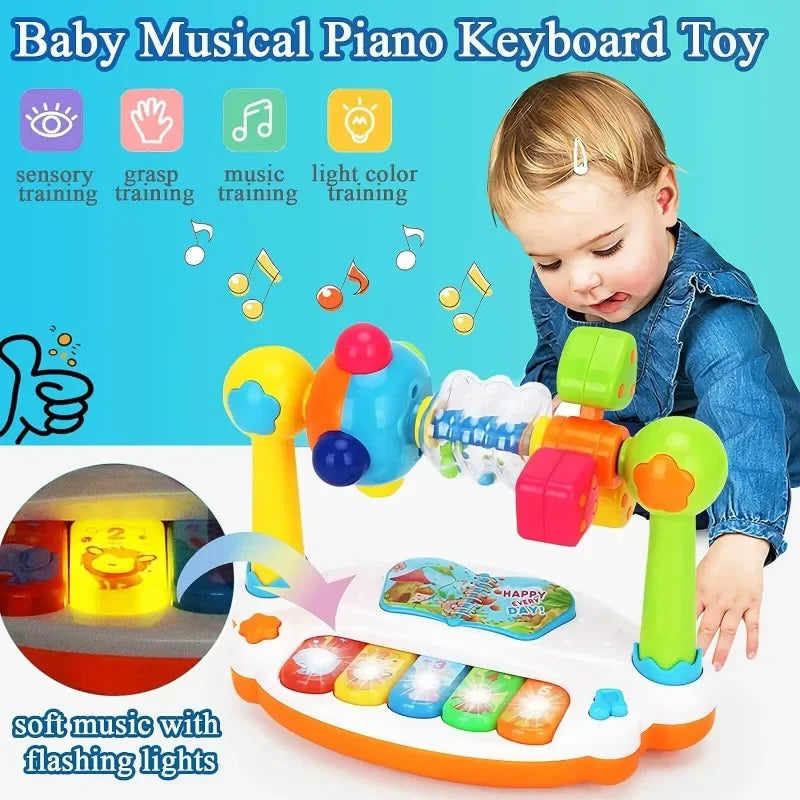 Baby Piano Toy Kids Rotating Music Keyboard Light Sound Musical Toy