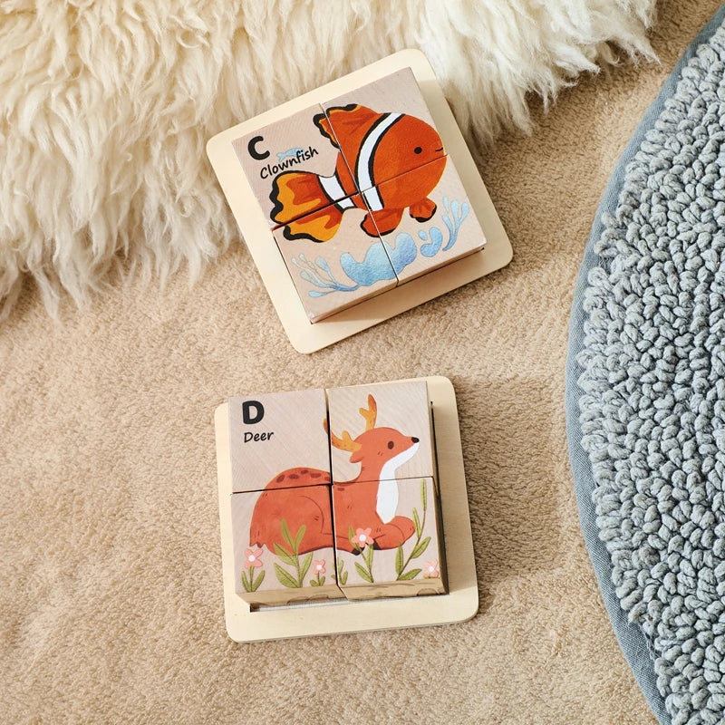 Baby Wooden Blocks Toy Children Six Side Cube Jigsaw Puzzles Game