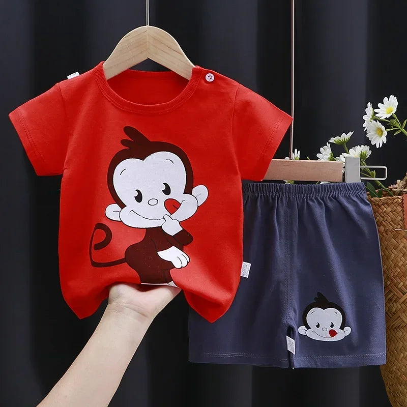Cartoon Printed Clothing Pure Cotton Home Clothes Suits Toddler Fashion