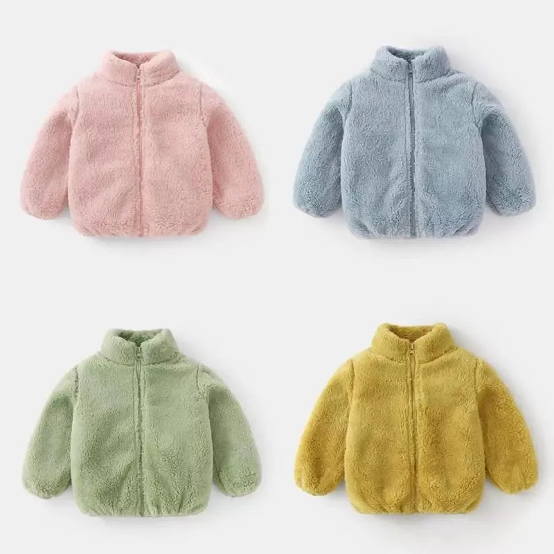Solid Color Fashion Children Plush Coat Autumn Winter Warm Baby Girl