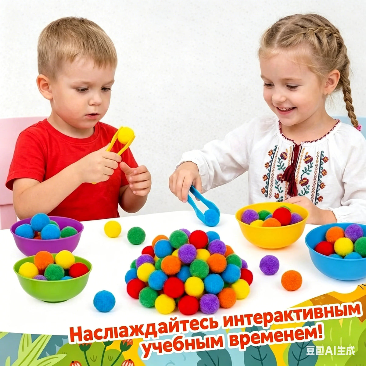 30-68PCS Kids Sorting Counting Toy Rainbow Color Classification Bowls